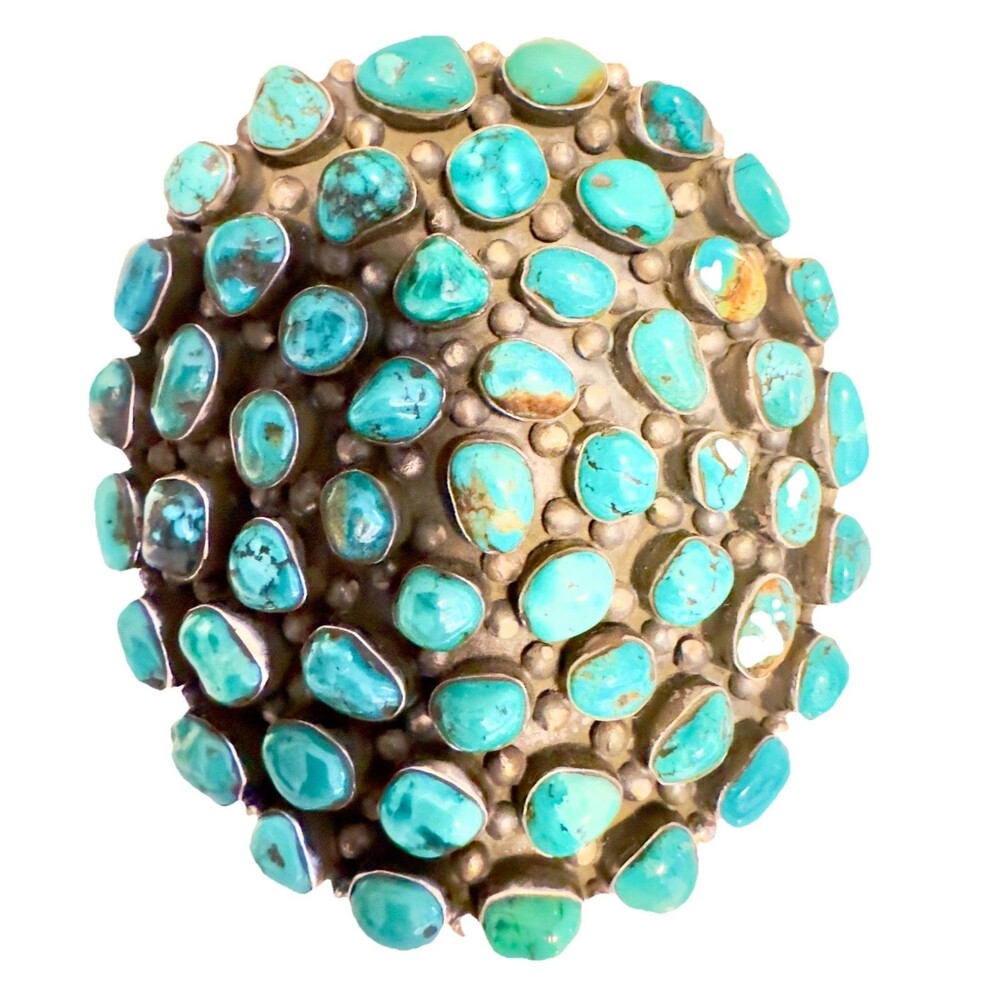 Signed Huge Navajo Sterling Silver Turquoise Cluster Bracelet 152 Grams Museum - Picture 4 of 14
